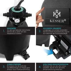KESSER® Système De Filtre à Sable + 700 G De Billes Filtrantes Remplacent 25 Kg Filtre à Sable Vanne 7 Voies Avec Indicateur De Pression Filtre De Piscine 10 M³/h Système De Filtre Cuve De Filtre Pour Piscine Piscine 10200L/h, Le Noir 9 KESSER® Système De Filtre à Sable + 700 G De Billes Filtrantes Remplacent 25 Kg Filtre à Sable Vanne 7 Voies Avec Indicateur De Pression Filtre De Piscine 10 M³/h Système De Filtre Cuve De Filtre Pour Piscine Piscine 10200L/h, Le Noir -Pompe et filtre de piscine Soldes 54289506 5