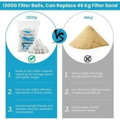 TANABATA Balles Filtrantes 1300g Boules De Filtre De Piscine, Alternative Pour 46 Kg Sable Filtrant Sable De Quartz, Média Filtre à Fibres Pour Piscine, Convient à Divers Systèmes De Filtration -Pompe et filtre de piscine Soldes 57756046 4
