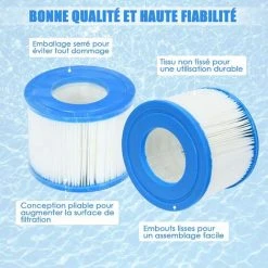 GOPLUS Lot De 6 Cartouche Filtrante Spa Pisicine Rechange En Tissu Non Tissé, Filtre à Cartouche Durable Avec Design Multi-Plis, Cartouches Filtrante Polyvalent, Pour Spa Gonflable Dia.10 Cm X 8 Cm -Pompe et filtre de piscine Soldes 64151812 2
