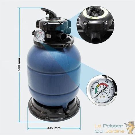 LEPOISSONQUIJARDINEFR Filtre à Sable Pour Piscines Hors Sol, Petites Piscines, Vanne 5 Voies - Bleu 2 LEPOISSONQUIJARDINEFR Filtre à Sable Pour Piscines Hors Sol, Petites Piscines, Vanne 5 Voies - Bleu – Image 2