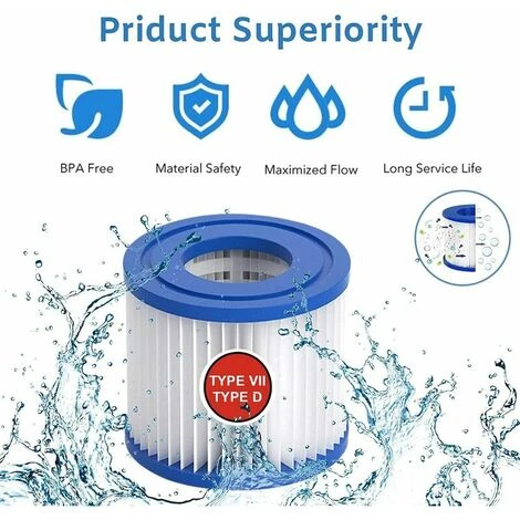 TANèTUE Cartouche Filtrante De Piscine Type VII & D, Cartouche Filtrante Type D/VII Pour Bestway, Pour Cartouche Filtrante Intex Type D, Pour Pompe De Piscine SFS 350, SFS 600, RP 350, RX 600 (2 Pièces) 4 TANèTUE Cartouche Filtrante De Piscine Type VII & D, Cartouche Filtrante Type D/VII Pour Bestway, Pour Cartouche Filtrante Intex Type D, Pour Pompe De Piscine SFS 350, SFS 600, RP 350, RX 600 (2 Pièces) – Image 4